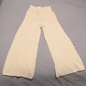 Cream Knit Wide-Leg Pants